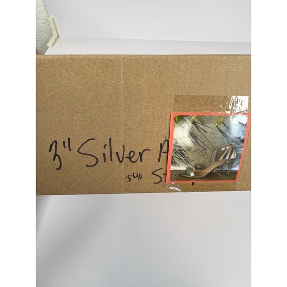 ASOS Size 8 Silver Shiny 3 Inch Ankle Strap Heels Open Toe - Picture 16 of 16